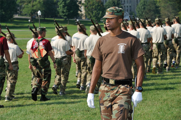 Cadet Kareim Oliphant, a senior majoring in psychology in the College of Science. Photo by Jim Stroup.