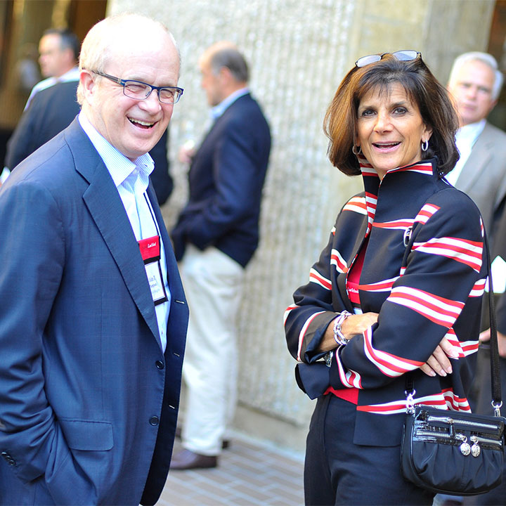 John Thompson '70, '72, and HP Enterprise board chair Pat Russo. Photo by Josh Edelman