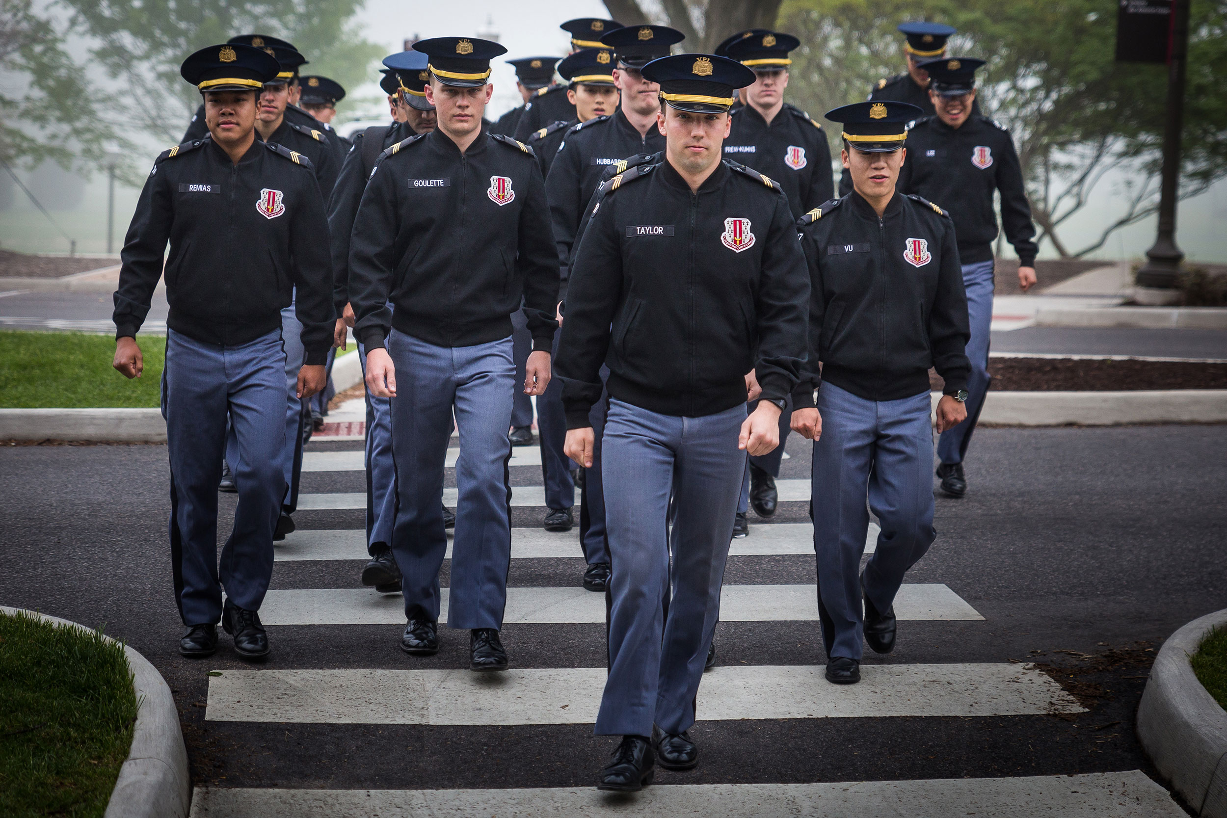 cadets cross the street