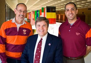 (L. to r.) Ray Moore '71, Alan Seibert '91, and Scott Habeeb '97