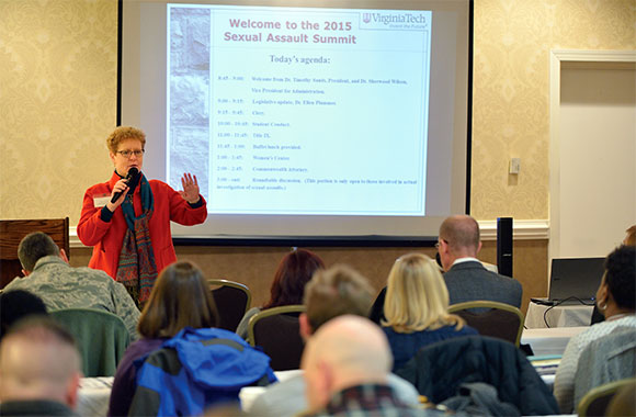 Assistant Provost Ellen Plummer speaking at sexual assault summit