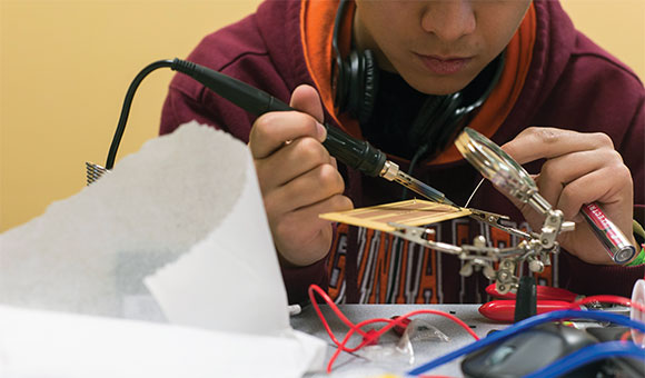 A student working on a project at VTHacks