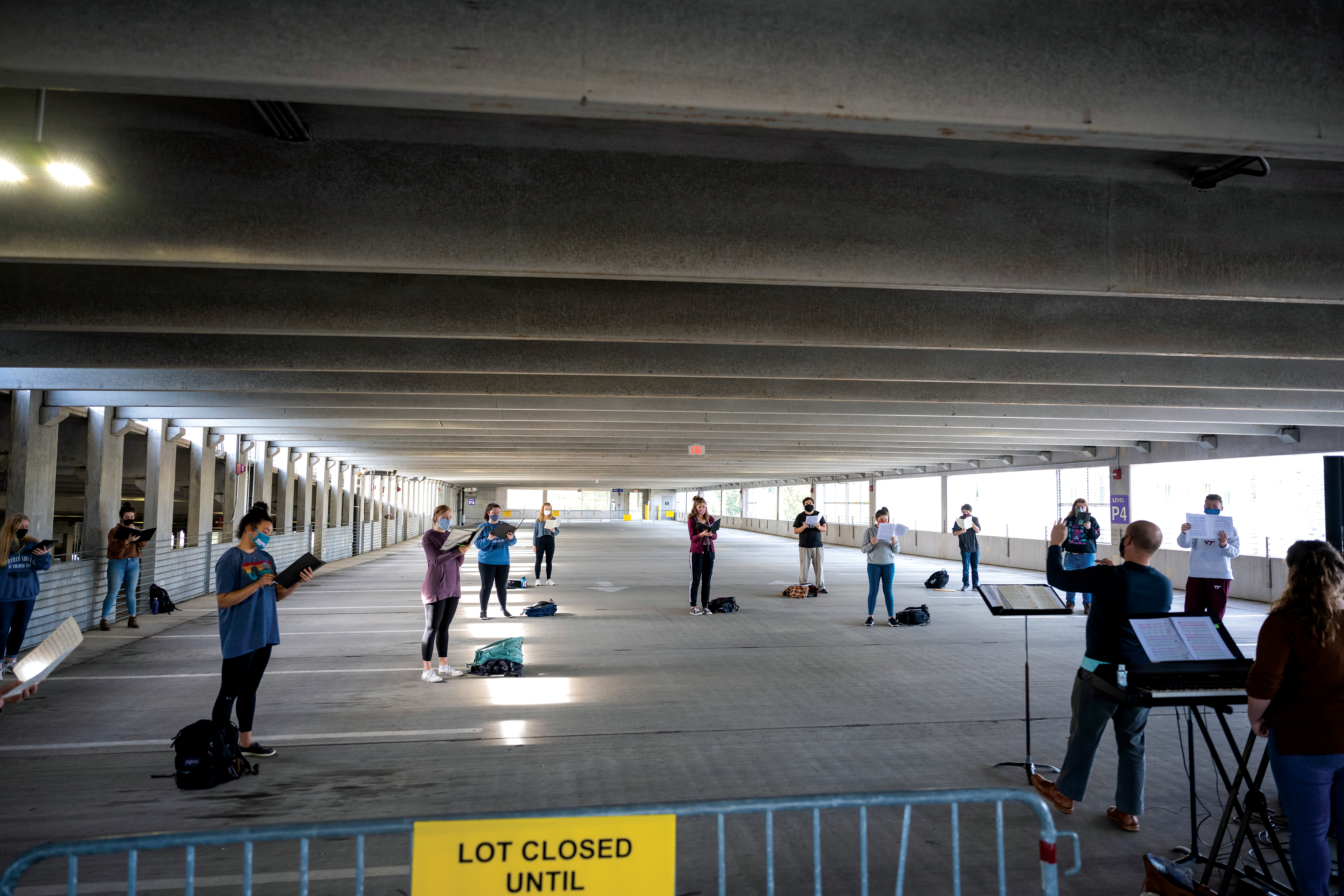 choir in parking garage