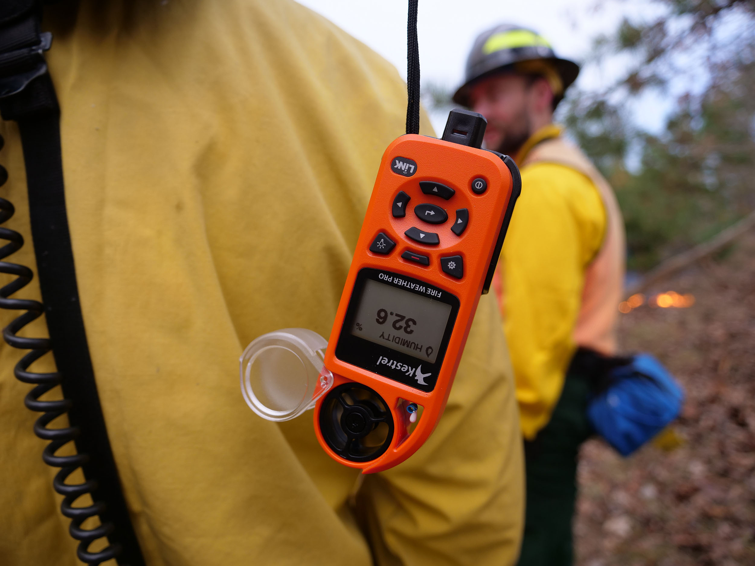 During prescribed burn operations, weather conditions are monitored that may impact fire behavior and fire effects