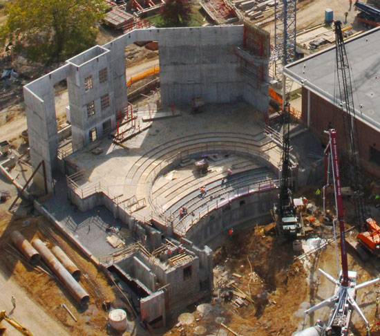 The Center for the Arts is beginning to take shape by Alumni Mall at Main Street.