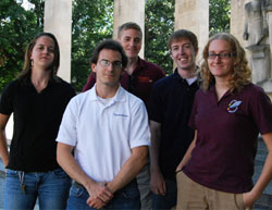 Left to right, Virginia Tech Department of Aerospace and Ocean Engineering students Maria Rye of Oakton, Va.; Tom Kasmer of Belmont, N.C.; Bryan Undercoffer of Lexington, Va.; Matt Shepherd of Annadale, Va.; and Nicole Heersema of Mountainside, N.J. Not pictured are team members Tommy Hertz, Matt Smith, Greg Wheeler.