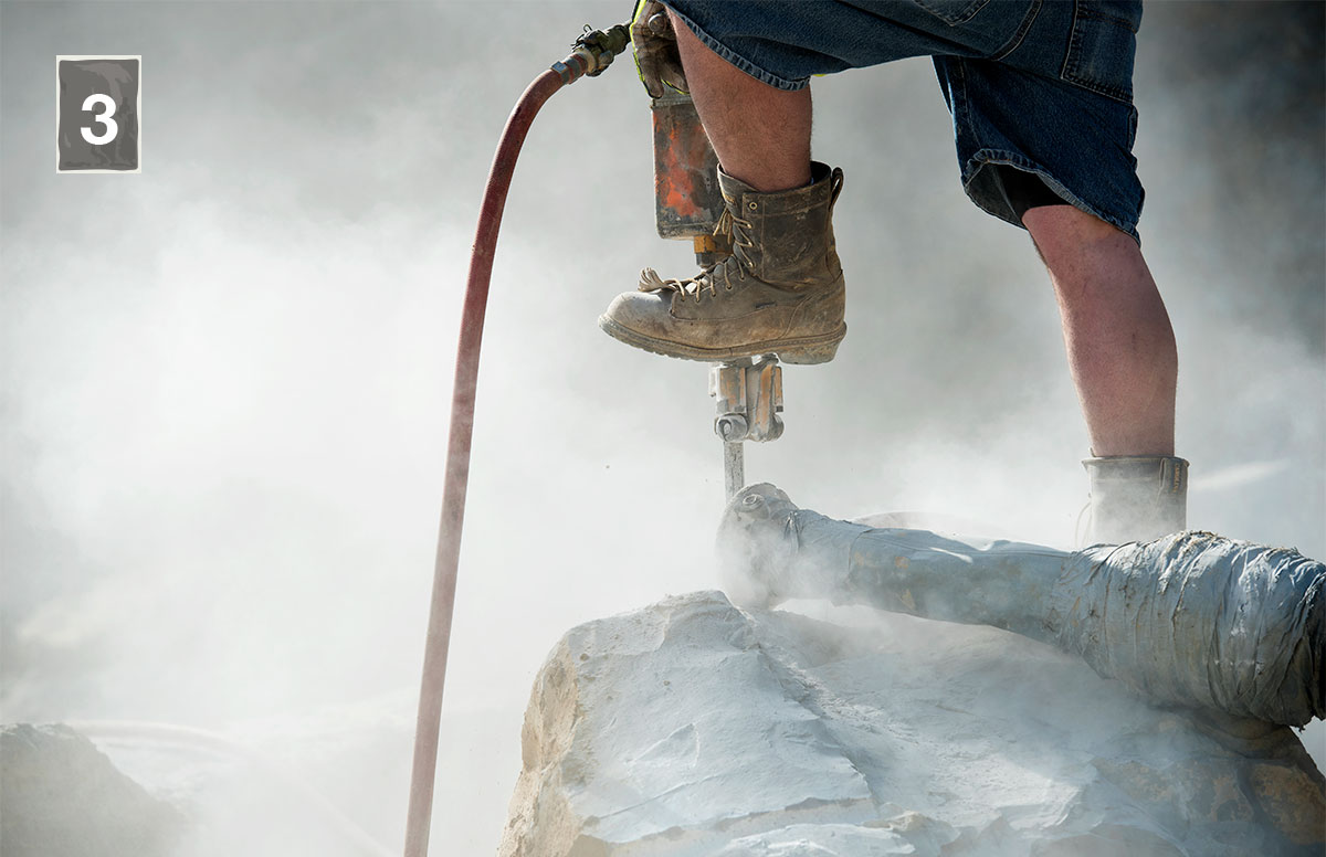 cutting stone at Virginia Tech's quarry